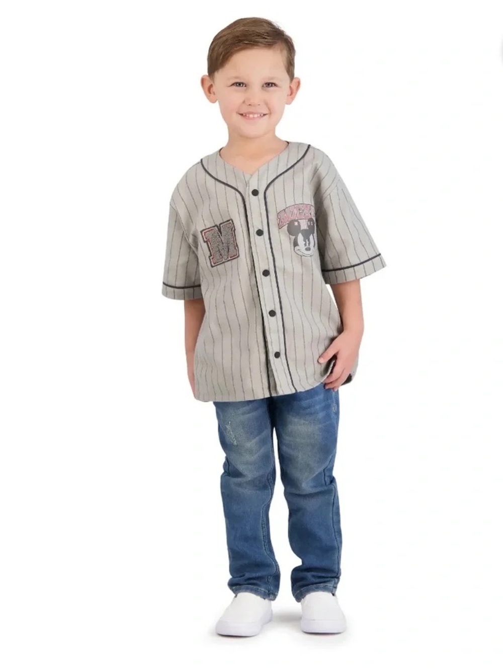 Disney Gray and Black Mickey Mouse Button-Up baseball style shirt size 4T